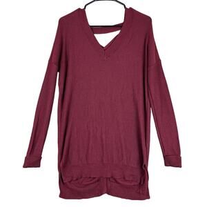 Anthropologie If It Were Me Womens Sweater Burgundy V Neck Criss Cross Back M